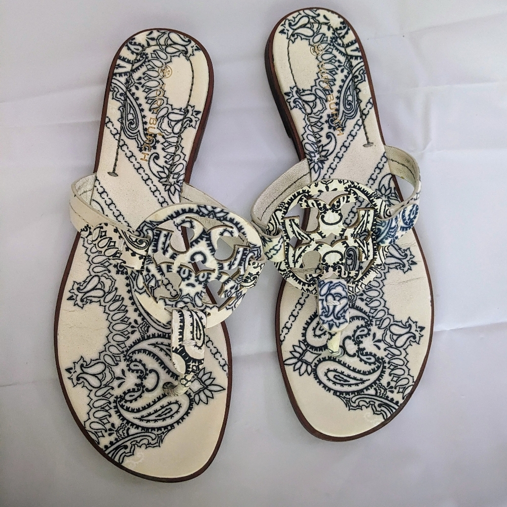 Tory Burch Miller Sandals Americana Bandana print Ivory 7